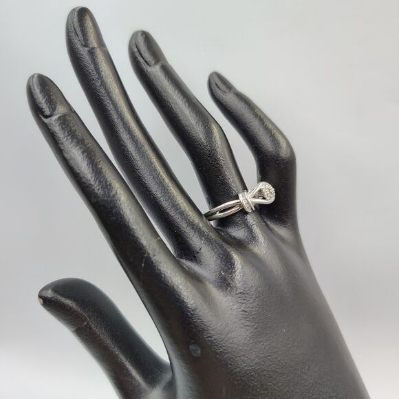Sterling Silver 925 Designer Pave Diamond Knot Design Ring Sz 7 - Picture 8 of 15